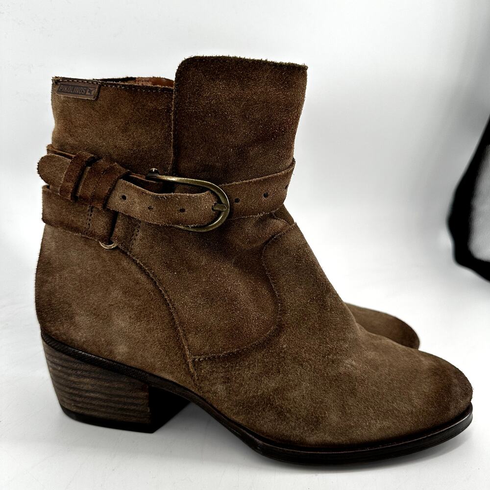 Pikolinos Baqueira Cowboy Ankle Zip Suede Boots Western Block Heel Tan 8.5 - Picture 3 of 7